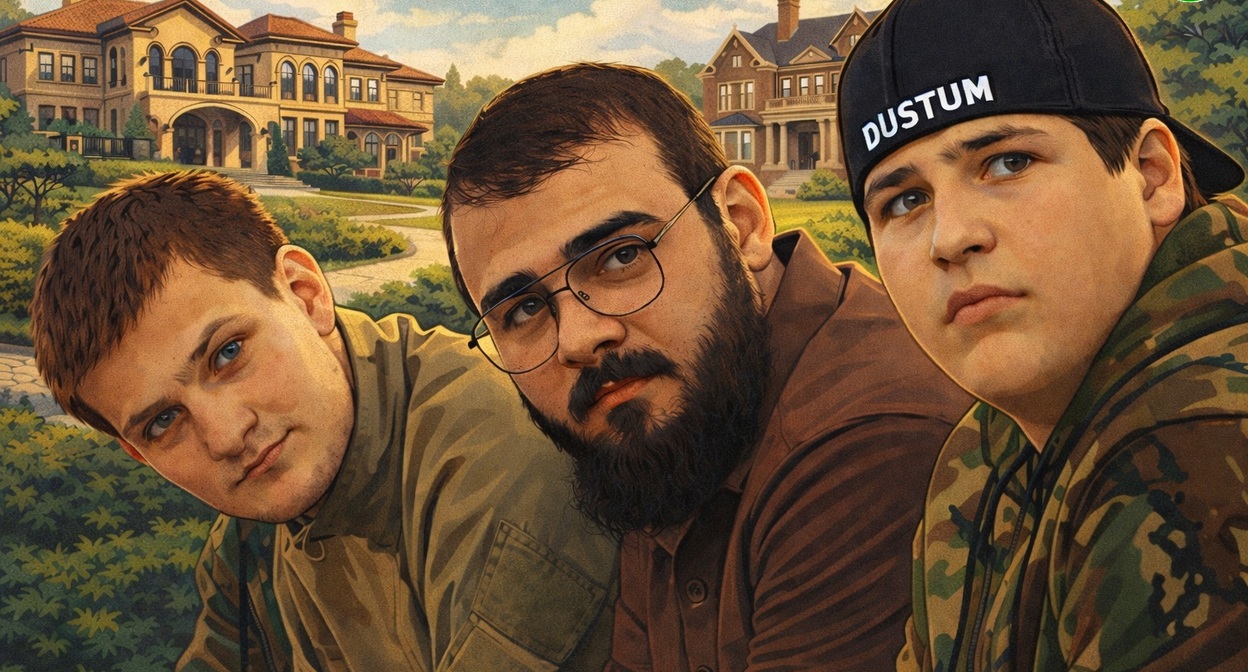 Три сына Кадырова. Коллаж "Кавказского узла", созданный при помощи ИИ в программе Copilot