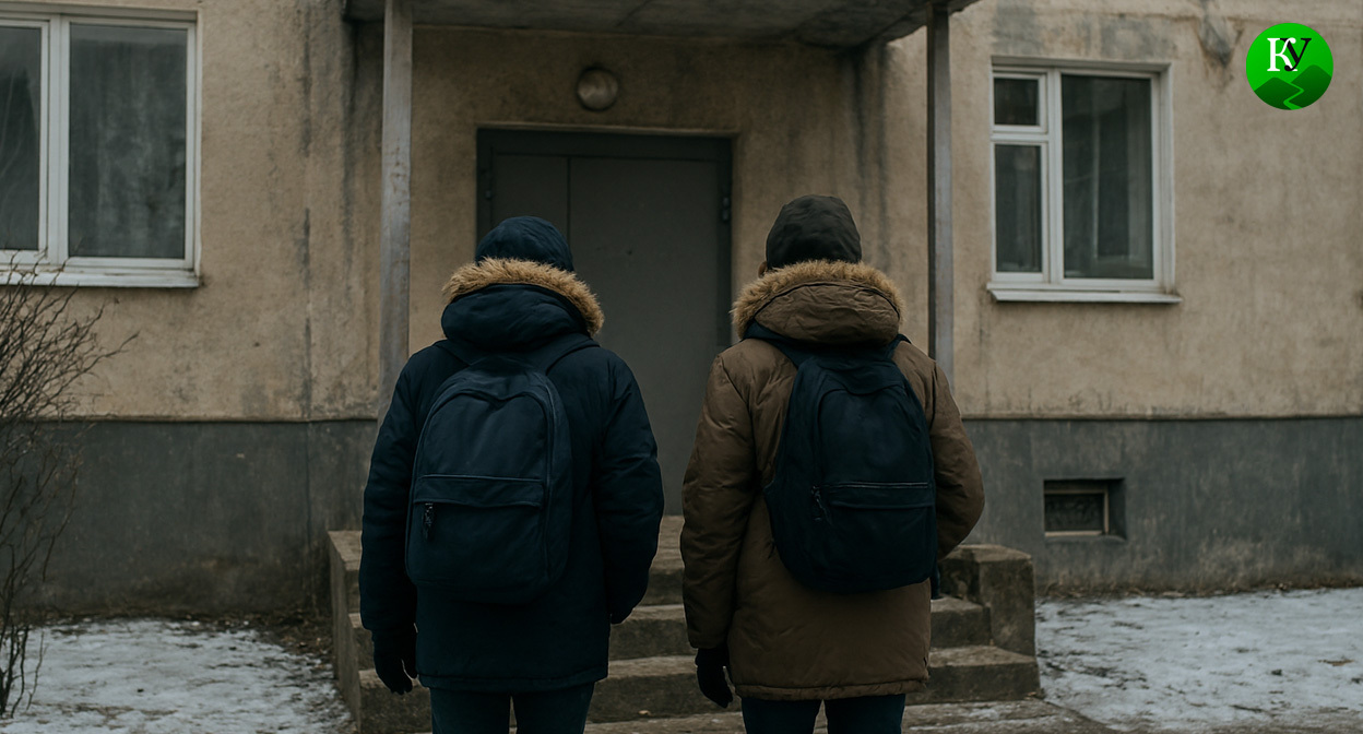 Жильцы дома у подъезда. Иллюстрация создана «Кавказским узлом» с помощью ИИ в программе Copilot