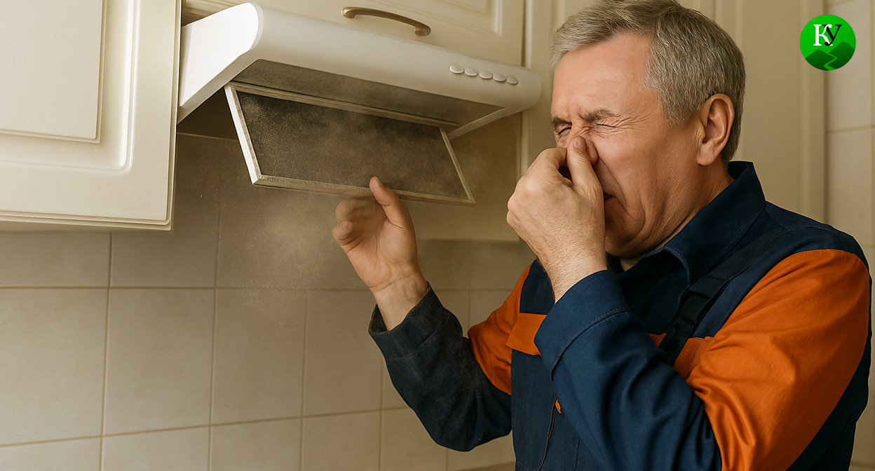 Рабочий чистит вытяжку. Иллюстрация создана «Кавказским узлом» с помощью ИИ в программе Copilot