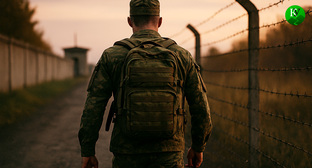 Военный покидает часть. Иллюстрация создана «Кавказским узлом» с помощью ИИ в программе Copilot