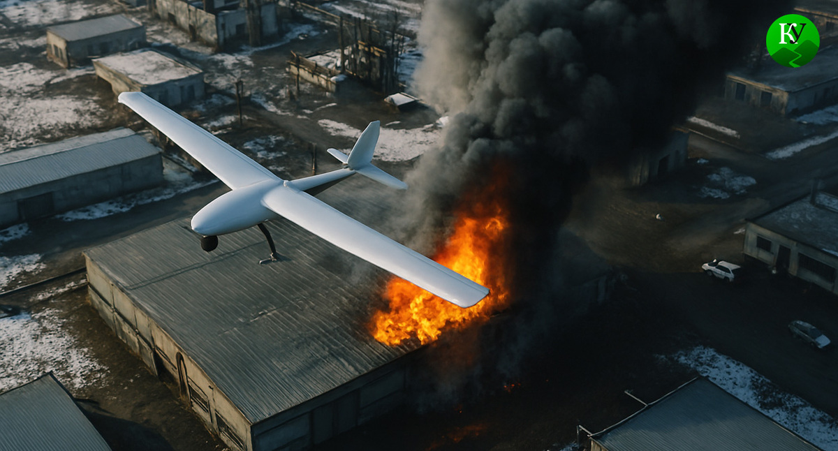 БПЛА над территорией предприятия. Иллюстрация создана «Кавказским узлом» с помощью ИИ в программе Copilot БПЛА над территорией предприятия. Иллюстрация создана «Кавказским узлом» с помощью ИИ в программе Copilot