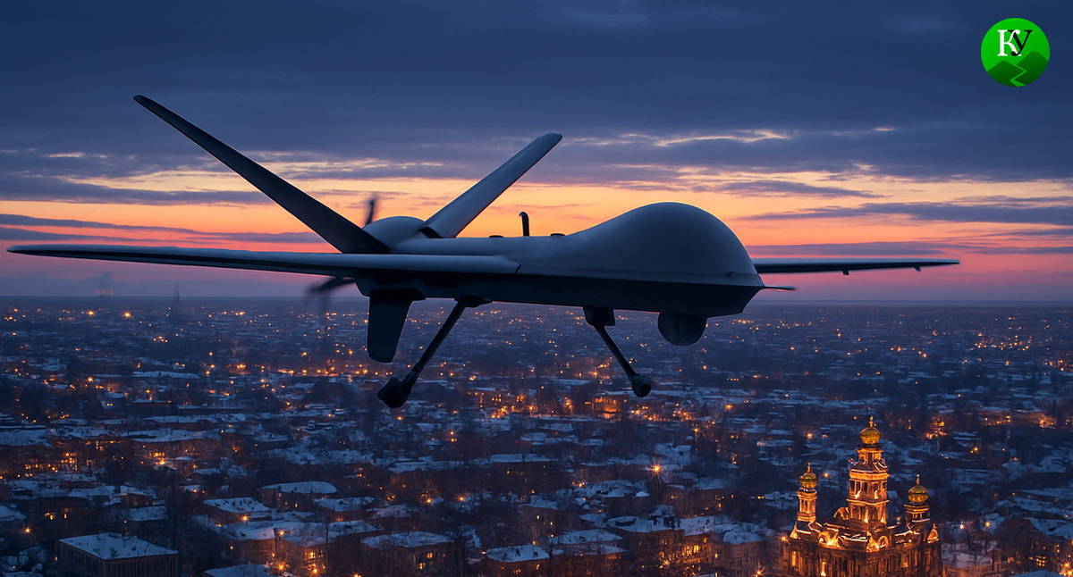 БПЛА во время полета. Иллюстрация создана «Кавказским узлом» с помощью ИИ в программе Copilot