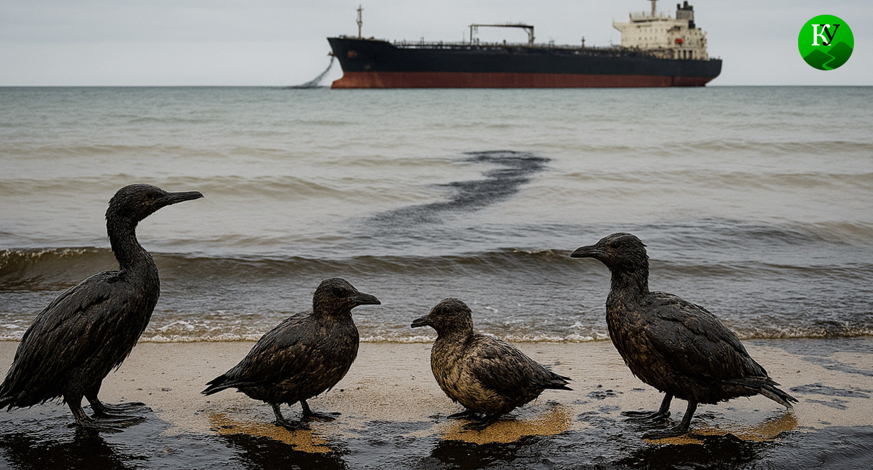 Птицы в нефти. Иллюстрация создана «Кавказским узлом» с помощью ИИ в программе Copilot
