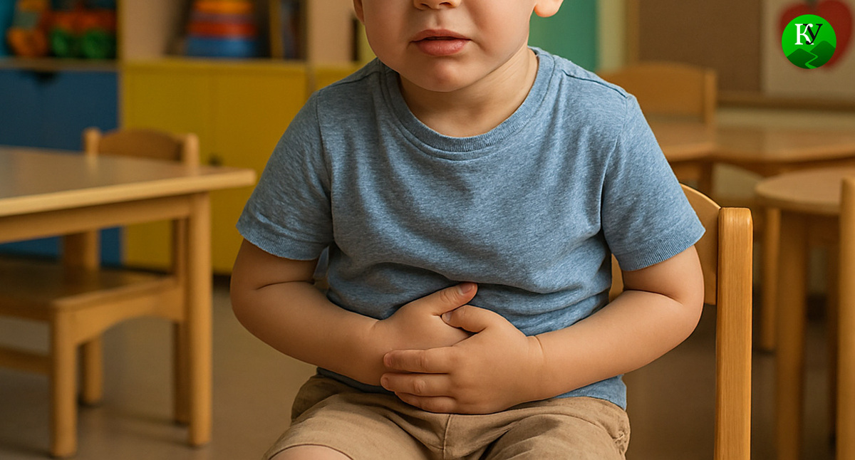 У ребенка болит живот. Иллюстрация создана «Кавказским узлом» с помощью ИИ в программе Copilot