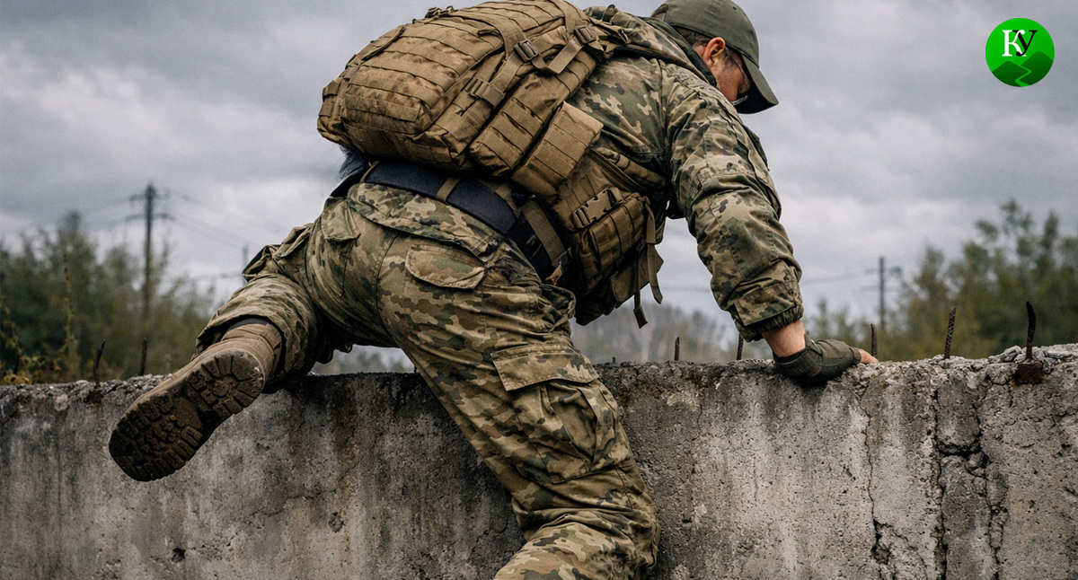 Военный покидает часть. Иллюстрация создана «Кавказским узлом» с помощью ИИ в программе Copilot