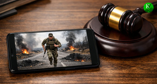 Видео на экране смартфона об участниках СВО. Иллюстрация создана «Кавказским узлом» с помощью ИИ в программе Copilot