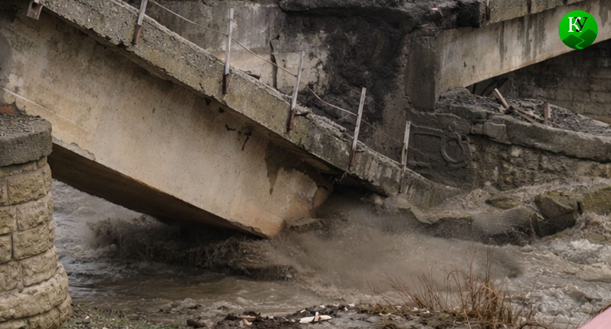 Обрушение моста. Иллюстрация создана «Кавказским узлом» с помощью ИИ в программе Copilot