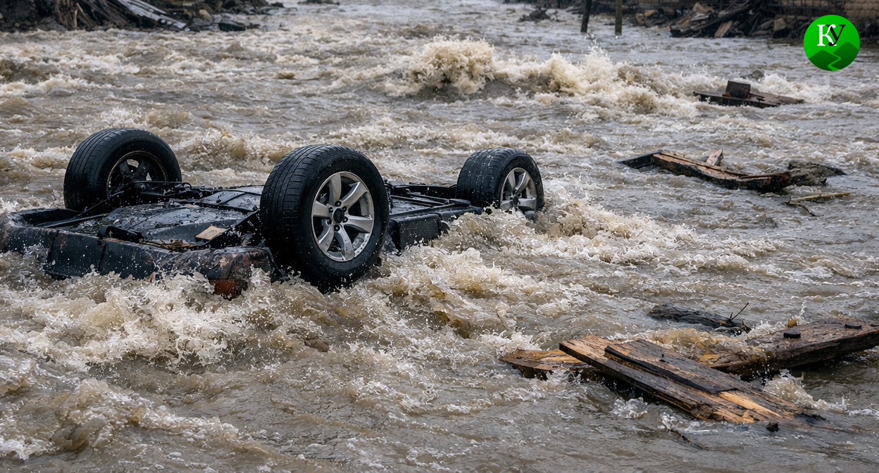 Машина в потоке воды. Иллюстрация создана «Кавказским узлом» с помощью ИИ в программе Copilot Машина в потоке воды. Иллюстрация создана «Кавказским узлом» с помощью ИИ в программе Copilot