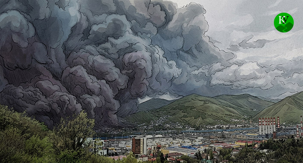 Пожар на нефтезаводе в Туапсе. Иллюстрация создана "Кавказским узлом" при помощи ИИ в программе Copilot