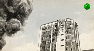 Дом, пострадавший во время пожара. Иллюстрация создана "Кавказским узлом" при помощи ИИ в программе Copilot