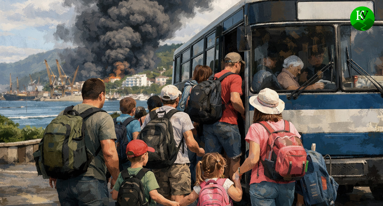 Эвакуация жителей. Иллюстрация создана «Кавказским узлом» с помощью ИИ в программе Copilot