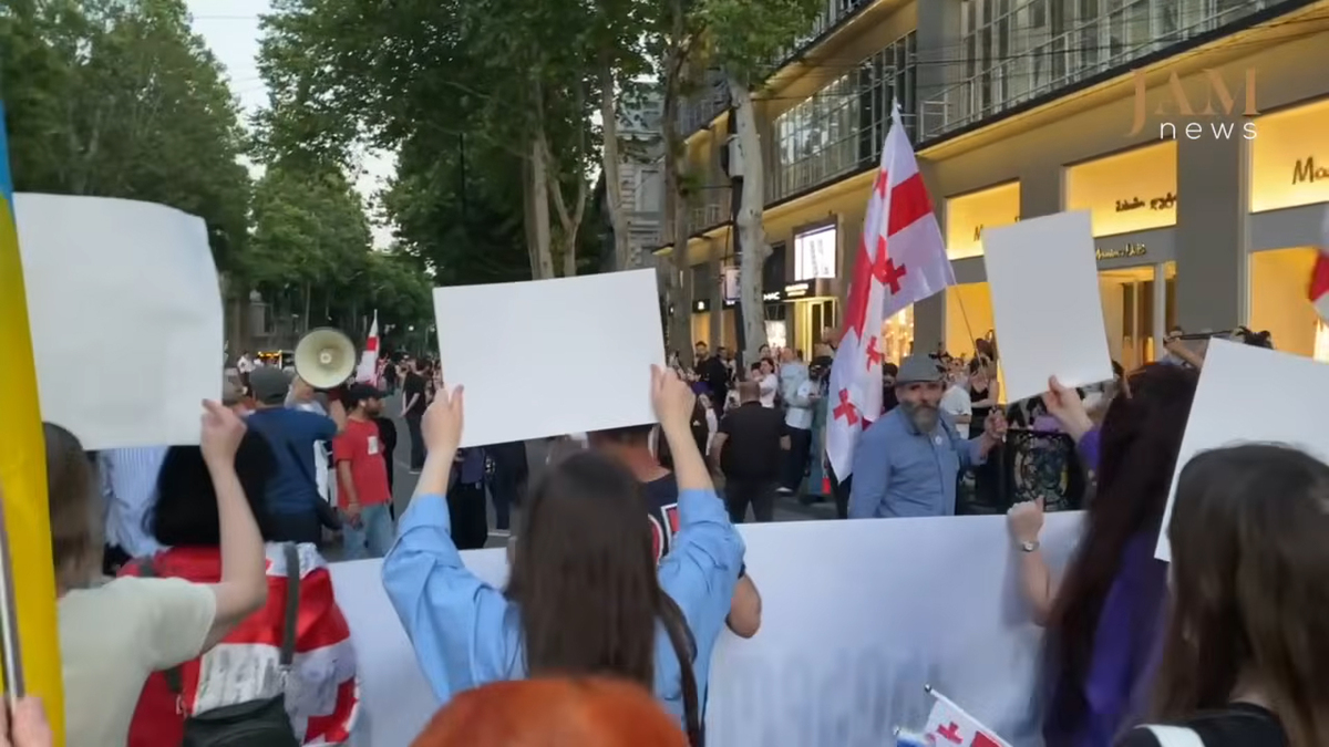 Акция протеста в Тбилиси. Кадр из видео https://www.youtube.com/watch?v=vK-H6h6AV_w