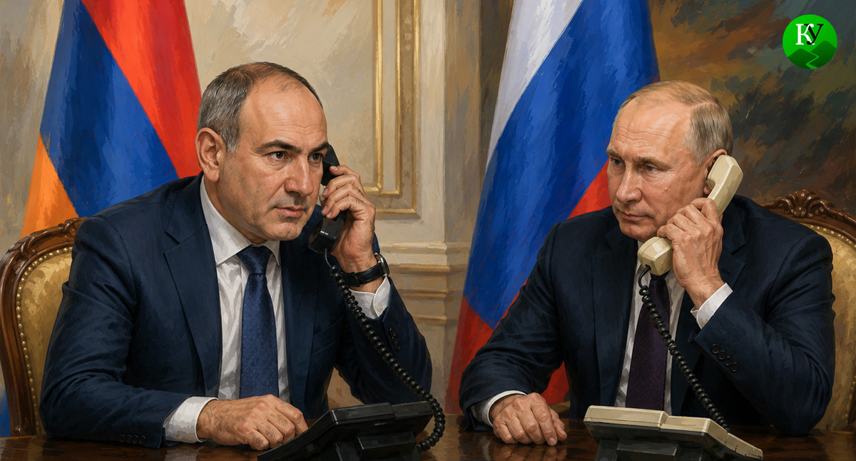 Пашинян и Путин. Иллюстрация создана «Кавказским узлом» с помощью ИИ в программе Copilot