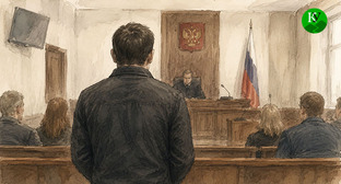 Мужчина стоит в зале суда. Иллюстрация создана "Кавказским узлом" при помощи ИИ в программе Copilot