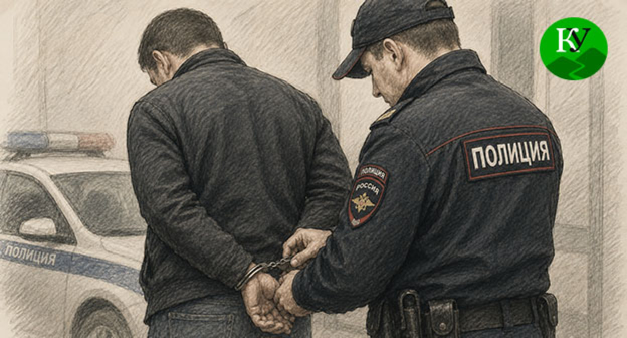 Сотрудник полиции надевает наручники на мужчину. Иллюстрация создана "Кавказским узлом" при помощи ИИ в программе Copilot Сотрудник полиции надевает наручники на мужчину. Иллюстрация создана "Кавказским узлом" при помощи ИИ в программе Copilot