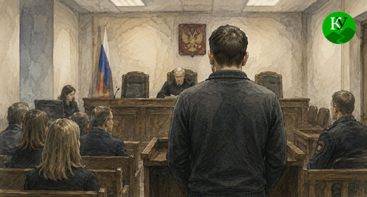 Мужчина в зале суда. Иллюстрация создана "Кавказским узлом" при помощи ИИ в программе Copilot
