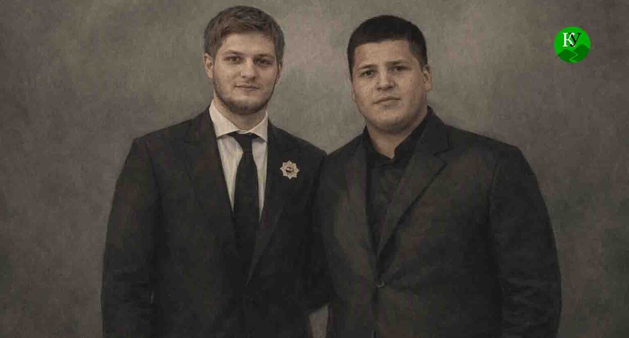 Ахмат Кадыров-младший и Адам Кадыров. Иллюстрация создана "Кавказским узлом" при помощи ИИ в программе Copilot