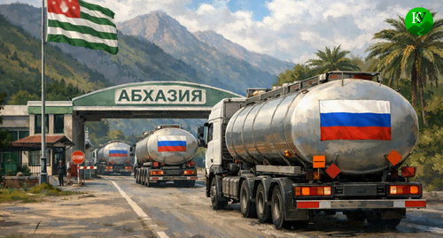 Бензовозы на границе Абхазии. Иллюстрация создана «Кавказским узлом» с помощью ИИ в программе Copilot