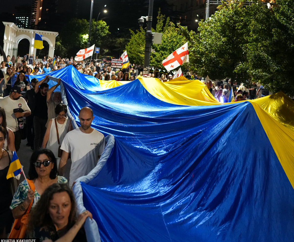 Кадр протестующие на акции в Тбилиси отметили день независимости Украины. Фото: MO SE / Facebook