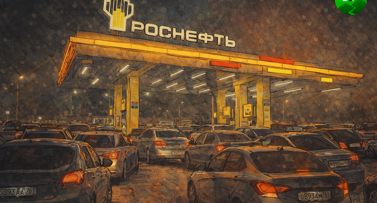 Очередь на АЗС. Иллюстрация создана "Кавказским узлом" с помощью ИИ в программе Copilot.