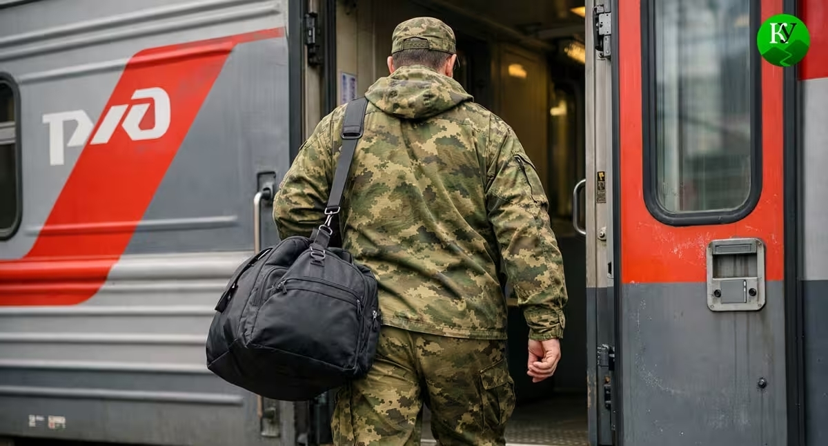 Военный садится в поезд. Иллюстрация создана «Кавказским узлом» с помощью ИИ в программе Copilot Военный садится в поезд. Иллюстрация создана «Кавказским узлом» с помощью ИИ в программе Copilot