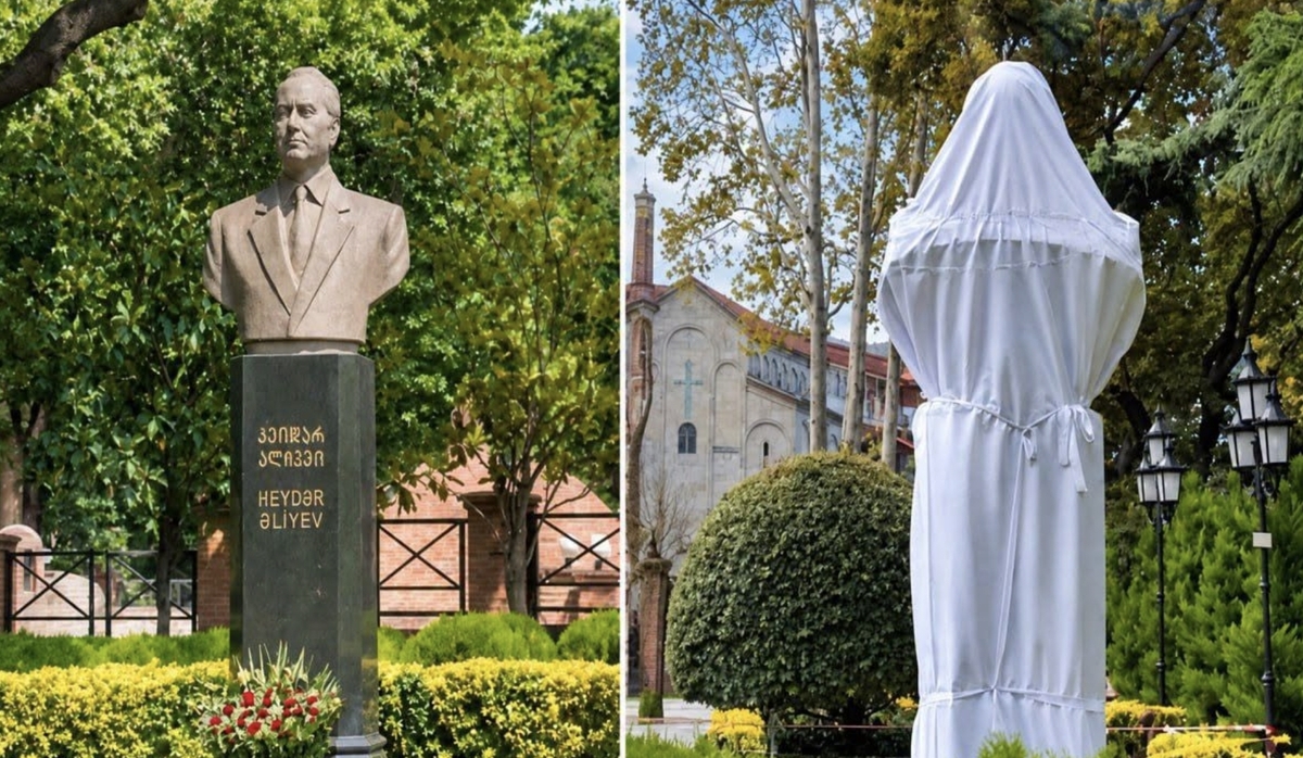 Поврежденный бюст Гейдара Алиева в Тбилиси. Скриншот публикации на странице abc.az в соцсети Поврежденный бюст Гейдара Алиева в Тбилиси. Скриншот публикации на странице abc.az в соцсети
