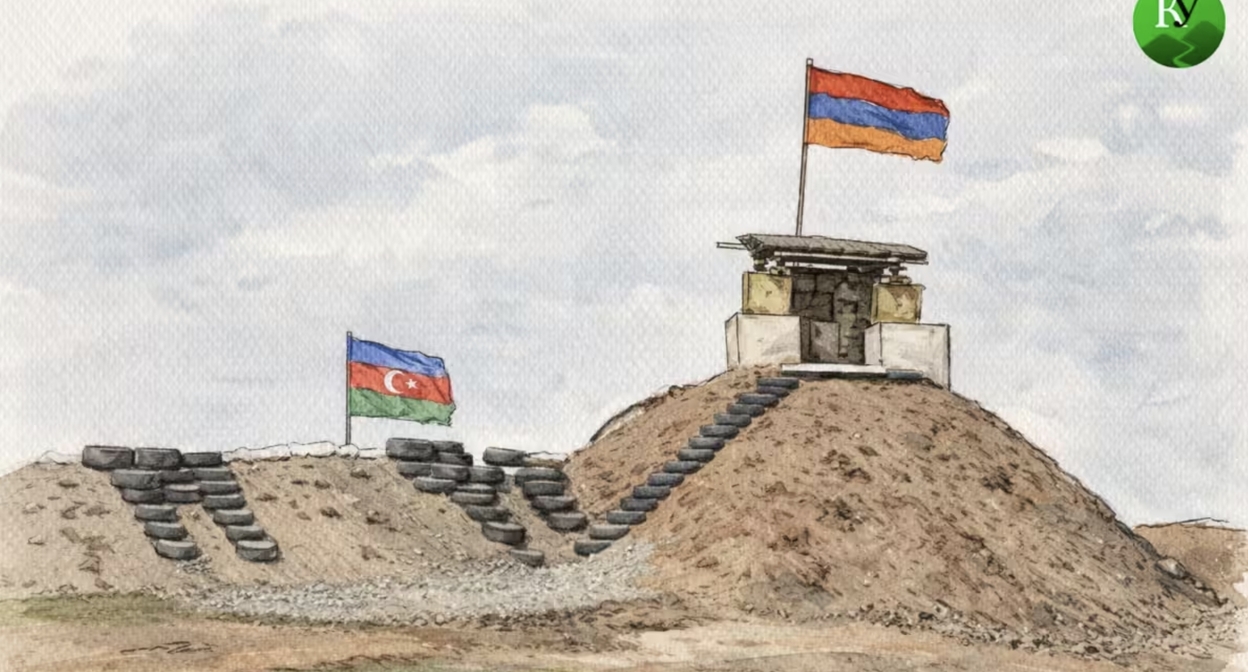 Граница Армении и Азербайджана. Иллюстрация создана "Кавказским узлом" с помощью ИИ.