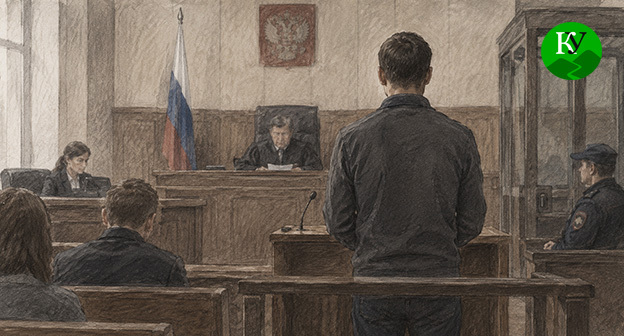 Мужчина в зале суда. Иллюстрация создана "Кавказским узлом" при помощи ИИ в программе Copilot