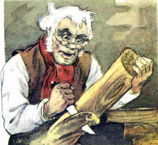 Папа Карло работает с поленом...